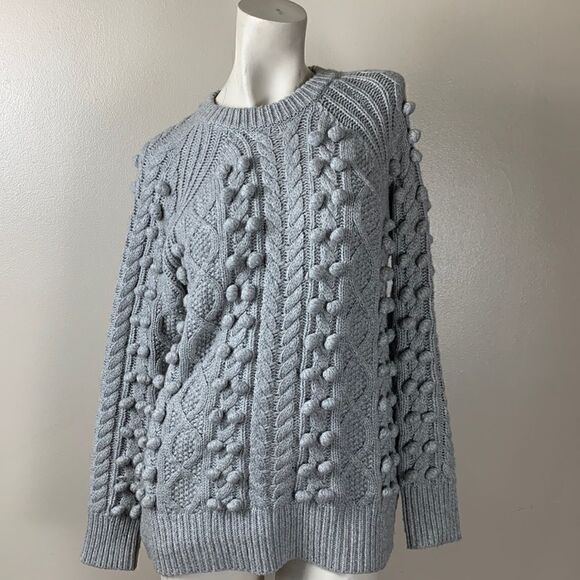Women’s chunky MICHAEL KORS sweater cable knit balls oversized small S gray - Picture 1 of 5